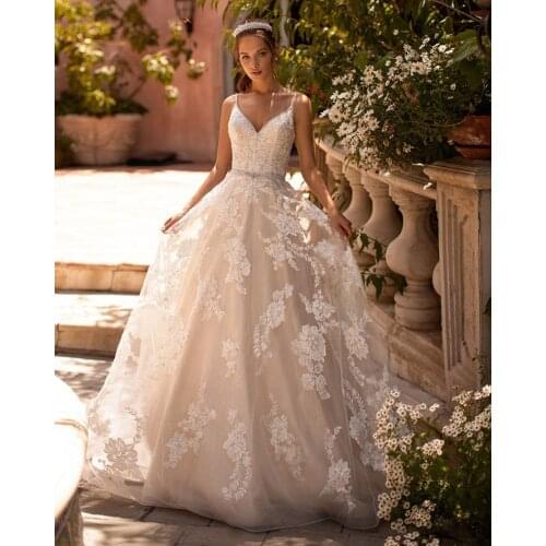 Robes De Mariage A-Line Wedding Dress Spaghetti Straps Fashion Sukienka Na Wesele Beading Waist Princess Hochzeitskleid