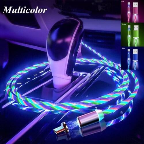 Magnetic Flow Luminous LED Light USB Charger Cable For iPhone 8 11 Pro X XR Samsung a50 Micro Type C Charge Fast Charging Magnet