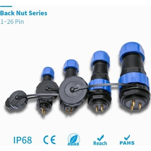 Waterproof Connector Back Nut IP68 Wire Cable Plug & Socket Jack&Male and Female SP/SD/13/16/20/28 Set 2/3/4/5/7/9/14/16/26 Pin