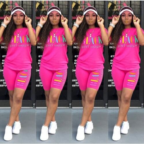 Two Piece Set Women 2021 Summer Fashion Casual Letter 4 Color Short-Sleeved T-Shirt Shorts Set Tracksuit Outfits Wholesale Items