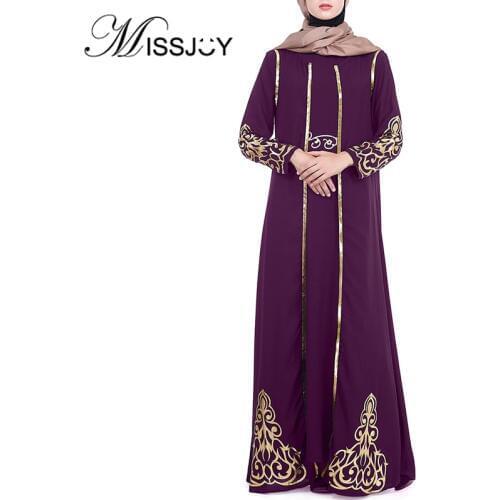 MISSJOY Two Piece Set Abayas Muslim 2019 Women Dress Party Printed Gold Turkish Middle East Vintage Ladies Islamic Clothing Robe