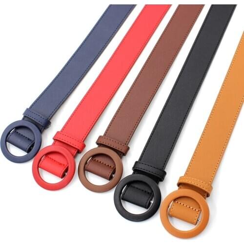 2020 New Round Buckle Leather Of Women Belt Wide Belt Female Belts Metal Smooth Buckle Belts For Women Lady Girdle