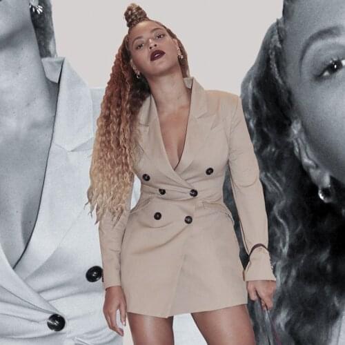 New Coming Lapel Button Embellished Formal Women Dress Long Sleeve Deep V Neck Bodycon Mini Blazer Dress For Women