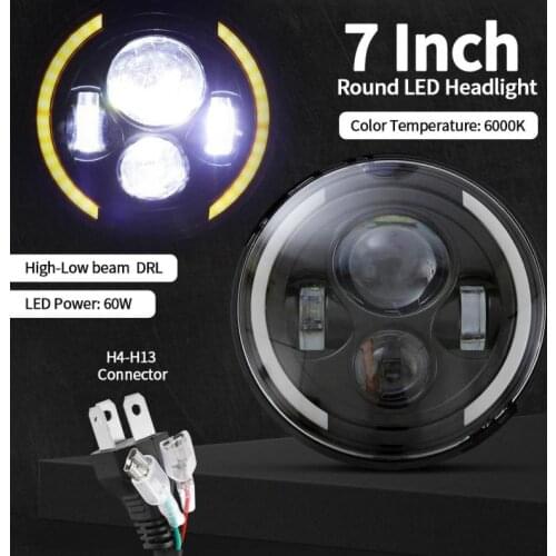 1PC 7" Motorcycle LED Headlight 60W H4 H13 High Low Beam Daytime Running Light 6500K for FLD Touring Softail