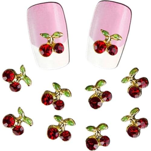 10 Pcs Shiny 3D Cherry Shape Press On Nail Rhinestones Stickers Decoration Beauty Decals Everything For Manicure