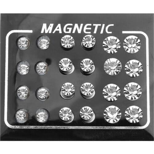 12pairs/lot Round Zircon Magnet Stud Earring Rhinestone Magnetic Ear Studs Magic Unisex Lovers Stud Earrings Wholesale 4/5/6 mm