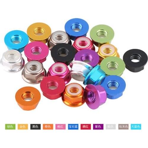 2pcs M4 Multi-color aluminum alloy flange nut Nylon ring Anti-loose flanges screw nuts