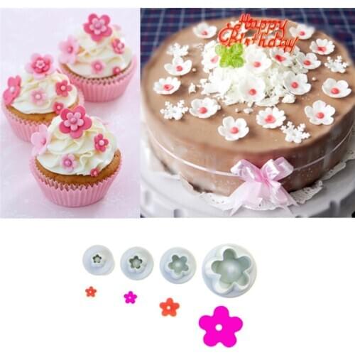 4PCS Sugarcraft Fondant Cutter Plastic Cake Mold DIY Fondant Cake Decorating Tools Plunger Paste Sugar Craft Die