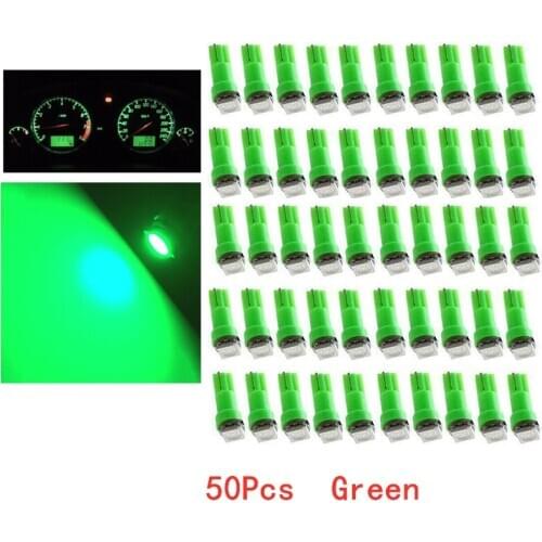 50Pcs T5 5050 1SMD 12V Green Blubs Wedge Dashboard LED Lights Bulbs Car Lnstrument Indicator AC Lamp Auto Interior Accessories