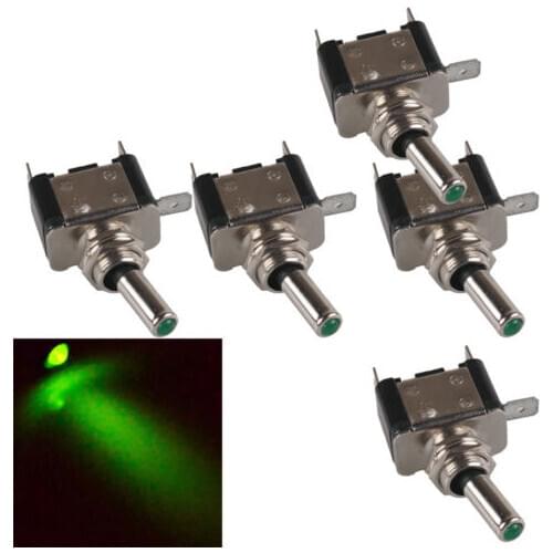 5 X 12V 20A Green LED Light Rocker Toggle Switch SPST ON/OFF Car Truck Sales