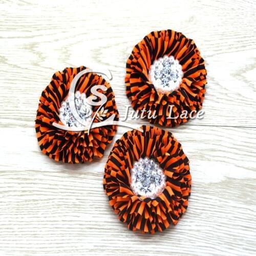 60 pcs / lots ,8cm '' chiffon flowers with rhinestone and pearl , halloween chiffon flowers for headband hair accessories