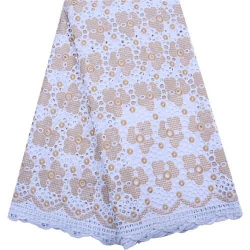 Kalume African Lace Fabric High Quality Holes Swiss Cotton Lace Fabric With Stones Nigerian Swiss Voile Lace For Party Sew F1826