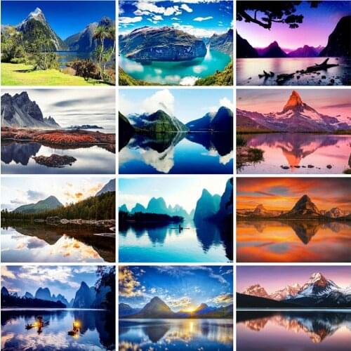 Diamond Embroidery Mountain Cross Stitch 5D Scenery Diamond Paintign Full Square/Round Reflection Rhinestones Picture Hobby Gift