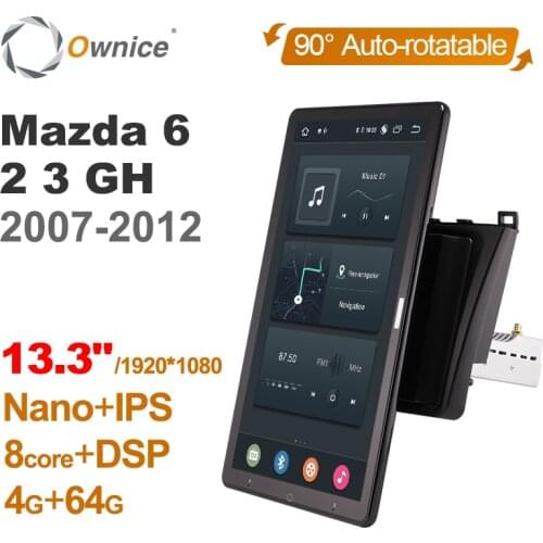 Tesla style PX6 13.3" DSP Android 10.0 Car DVD Player Auto Rotatable Navigation GPS For Mazda 6 2 3 GH 2007-2012 Stereo Radio