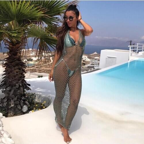 Bikini Beach Skirt Tunics for Beach Long Leaves Print Bikini Cover Up Sarong Beach Swimsuit Cover-Ups Knitted Beach Skirt