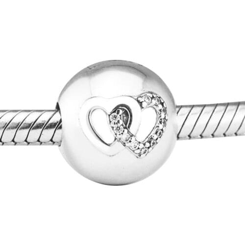 Fit Brand Bracelets DIY Beads for Jewelry Making Sterling-Silver-Jewelry Heart Bond Clips Charms Silver 925 Berloque Perles