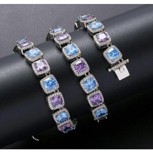 10MM Quality Prong Set Big Size Purple Blue Solitaire Tennis Chain Necklace Mens Iced Out Bling CZ Charm Hip Hop Fashion Jewelry