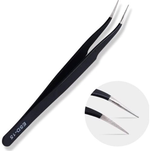 Stainless Black Anti-static Cusp Elbow Customized Eyelash Tweezer Women Cosmetic Tools Birds Nest Folder Eyelash Extension