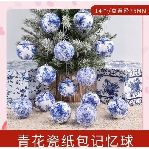 Decoration blue and white porcelain pattern 75MM memory ball paper bag ball shopping mall window scene layout drop ball