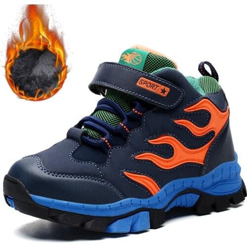 Kids Hiking Shoes Warm Plus Fur Winter Boots Non-slip Claw Boys Basket Sneakers Teenager Sport Hiking Shoes for Girls Footwear