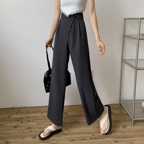 Womens Large Size Summer Suit Pants Straight Tube Drop Wide Leg High Waist Slim Female Pants Pantalon Taille Haute Femme