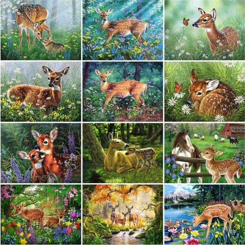 HUACAN 5D DIY Diamond Painting Deer Full Square Round Diamond Painting Animal Mosaic Cross Stitch Home Decoration