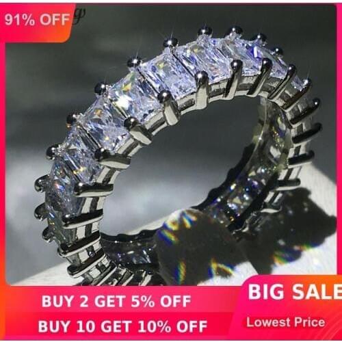 Choucong Eternity Ring Princess cut 5A Zircon sona Cz 925 Sterling Silver Engagement Wedding Band Rings for women men Jewelry