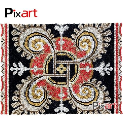 Latch Hook Rug Red Yellow Mandala Crocheting Tapestry Kits DIY Carpet Rug Chunky Yarn Needlework Knitted Floor Mat Arts & Crafts