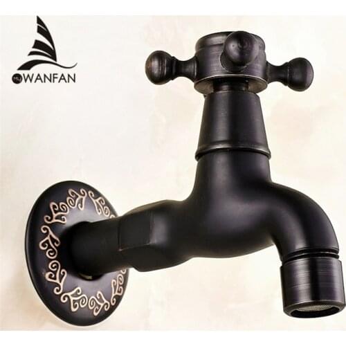 Bibcock Faucet Brass Retro Black Washing Machine Faucet Bathroom Mop Small Tap Cold Water Wall Mount Garden Faucet SY-067R