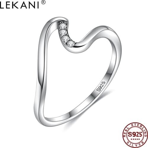 LEKANI 925 Sterling Silver Rings For Women 5A Clear Cubic Zirconia Geometric Irregular Ring Anniversary Fine Jewelry Recommend
