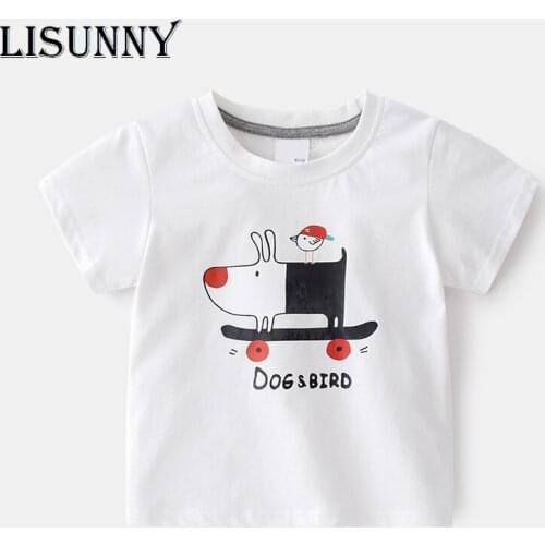 LISUNNY 1-6y Boys T-Shirt Summer 2021 New Children Short Sleeve Cotton Cartoon Printed Round Neck Kids Shirt Baby Tops Tees