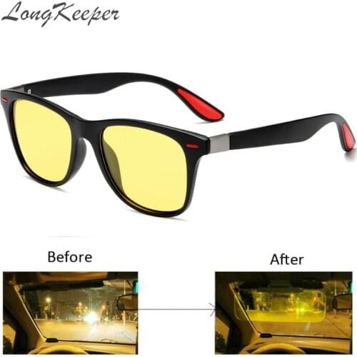LongKeeper Anti-Glare Yellow Glasses Men Women Polarized Night Vision Sunglasses Rivet Decorate Classic Driving Goggles Oculos