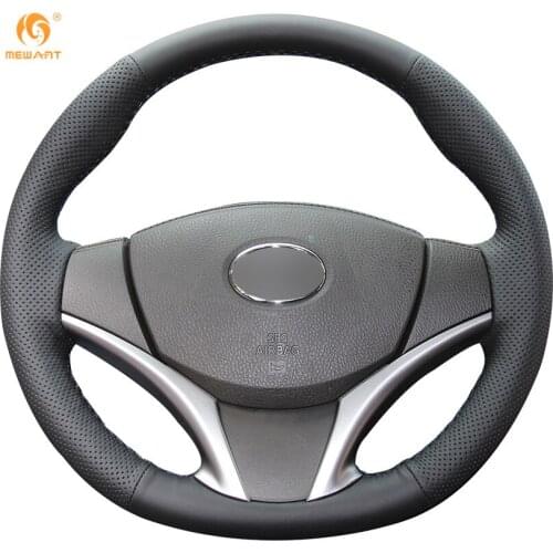 MEWANT for Toyota Vios 2014 2015 2016 Black Artificial Leather Auto Steering Wheel Covers