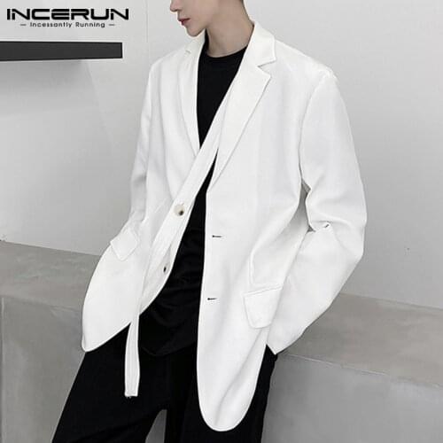 2021 New Mens Fashion Solid Blazer Korean Style White/Black Long Sleeved Suits Leisure Loose Outwear Suit Jackets S-5XL INCERUN