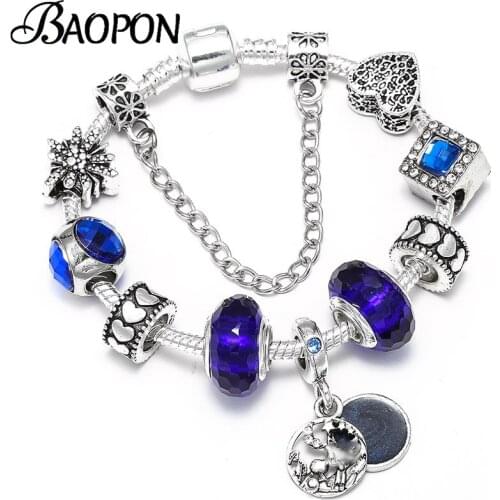 BAOPON New Arrival Silver Color Snake Chain Charm Bracelets with Classic Heart To Heart Beads Bracelet For Women Jewelry Gift