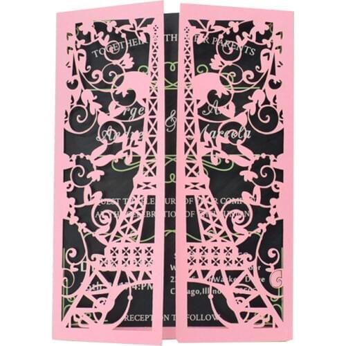New product 2019 pink wedding invitations card laser cut custom wedding card envelope
