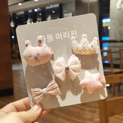 Oaoleer 5Pcs/set Cute Kids Hair Pin Childrens Hair Clip Set Bow Hairpin Handdmade Hairpins For Newborn Infant Hair Accessories