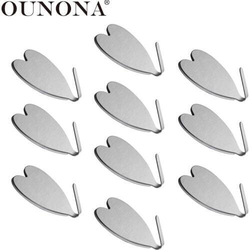 OUNONA 10pcs Self Adhesive Wall Hooks Heavy Duty Coat Hanger Stainless Steel Heart Shape Towel Hook Door Coat Key Hanging Hooks