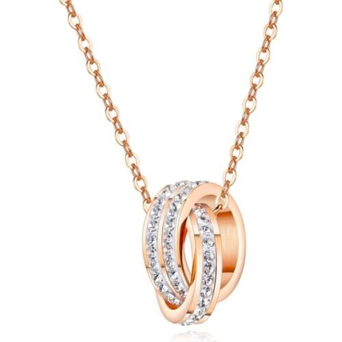Trendy Two Circles CZ Necklace for Women Charm Rose Gold Color Stainless Steel Collar Jewelry Drop Shipping