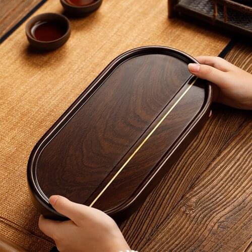 Chinese Style Whole Ebony Solid Wood Tea Tray For Teacup Teapot Modern Simple Style Tea Pot Holder For Home Hotel Office Tearoom