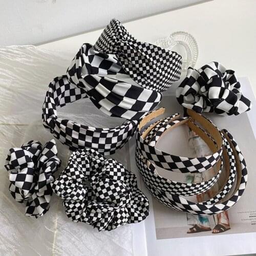 Black and White Sponge Headband Fashion Hair Accessories Womens Wide Side Knotted Hair Band Boutique Scrunchies Rope Hairband