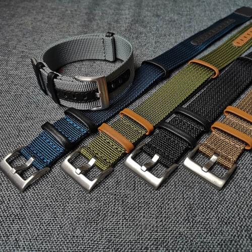 Premium-grade 18mm 20mm 22mm Braided Nylon+Genuine Leather Watch NATO Strap Durable without Deformation Watch Band for Tissot