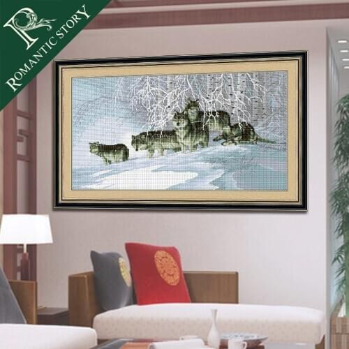 Romantic Story Snow Wolf Dog Scenery Decorations Cross Stitch Needlework DIY Printing Cross Stitch Sets For Embroidery Kits