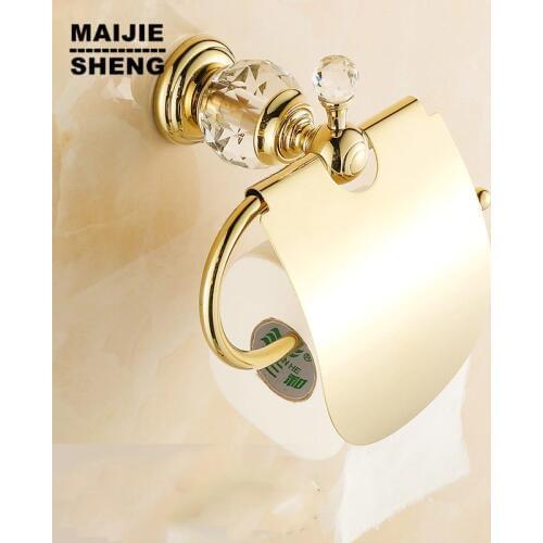 Luxury crystal brass gold paper box roll holder toilet gold paper holder tissue box Bathroom Accessories bath hardware