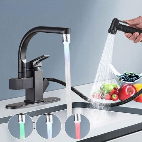 Kitchen Faucets Chrome Dual Spout Pull Out Deck Mounted Shower Sprayer Kitchen Taps With Hot And Cold Water Mixer Tap