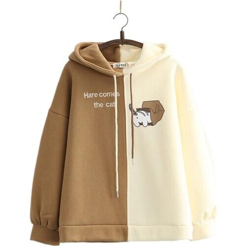 Womens Fleece Warm Hoodies Female Loose Long Sleeve 2020 Winter New Arrival Patchwork Hooded Sweatshirts Top 2011125