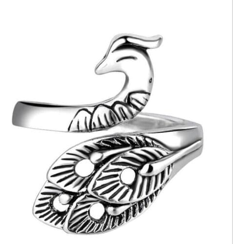 Retro Peacock Shape Women Opening Rings Silvery Color Dance Party Finger Ring Delicate Girl Gift New Fashion Jewelry