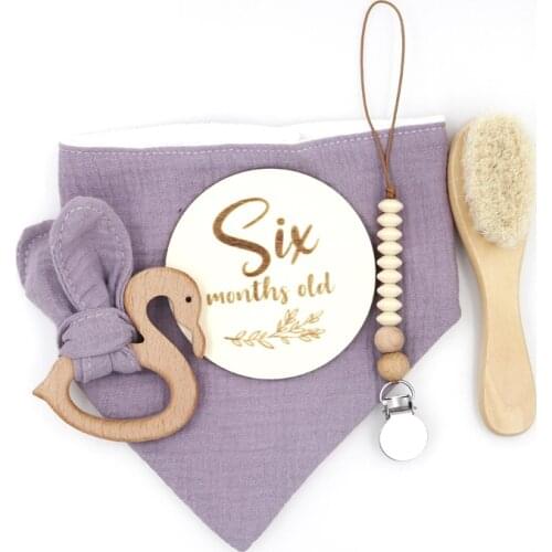 100% Organic Cotton baby bath brush set toy flamingo teether rattle milestone newborn Baby Gift Set