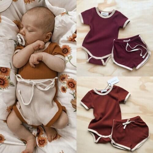 2PCS Newborn Baby Girl Boy Clothes Short Sleeve Tops Romper+Shorts Pants Outfit Summer Baby Clothing Set