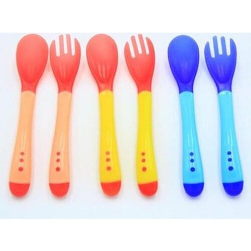 2 Pcs/set Creative Silicone Baby Feeding Temperature Sensing Soup Spoon Temperature Color Change Spoon Baby Medicine Fork Spoon